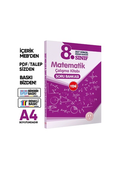 2027 8.Sınıf LGS Matematik MEB Çalışma Kitabı Soru Bankası (Renkli Baskı A4 Boyutlu) BASKI ÜCRETİ