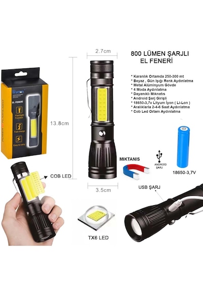 Watton Wt-602 Uzun Menzilli El Feneri Mıknatıslı Siyah