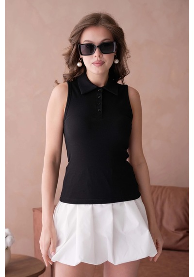 Park Karon Polo Yaka Kolsuz Basic T-shirt Siyah