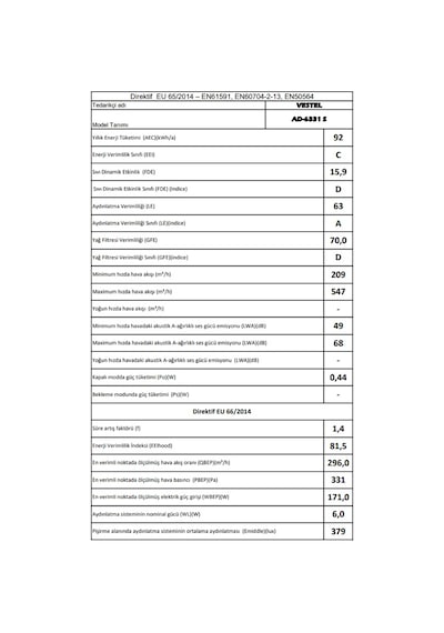 Vestel AD-6331 S Ankastre Davlumbaz