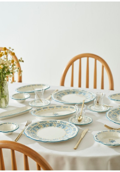 Bella Maison Liana Stoneware 52 Parça 12 Kişilik Kahvaltı Takımı Mavi Mavi