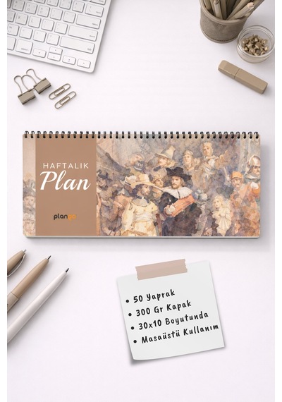 Tarihsiz Spiralli Haftalık Masaüstü Planlayıcı - Gece Devriyesi - 10x30 Cm Plango Turkuaz