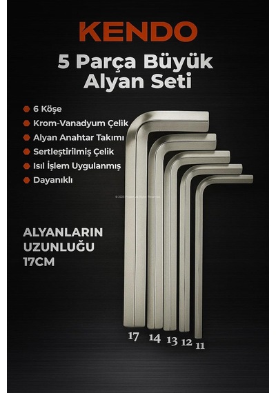 Kendo 5 Parça Büyük Alyan Seti, Krom-vanadyum Çelik, Alyan Anahta