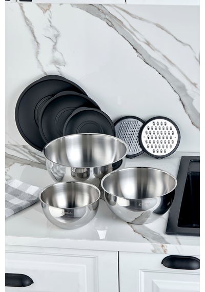 Zena Liora Esta 9 Parça Rendeli Karıştırma Ve Saklama Kabı 16-20-24 Cm Aura Mix Siyah