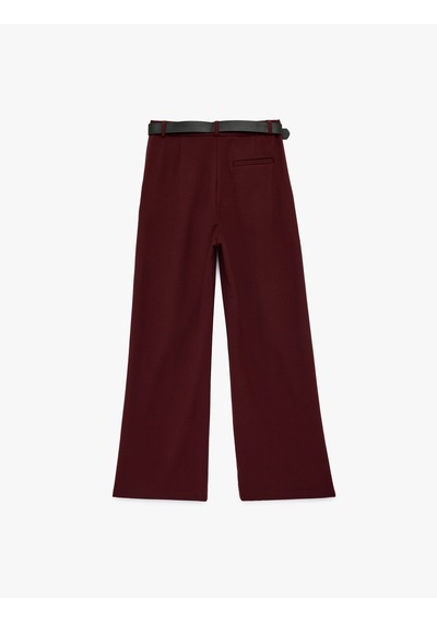 Koton Cepli Düz Bol Paça Kemerli Kumaş Pantolon Bordo 6sak40076ew Bordo