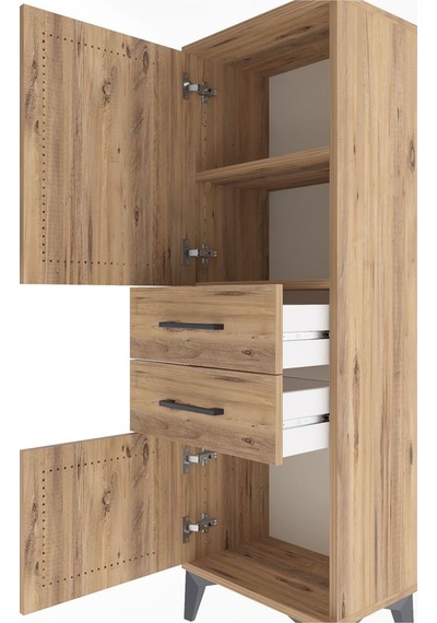 Arges Dolap 2 Raflı 2 Çekmeceli 2 Kapaklı 44x30x134 Çam-çam Çam