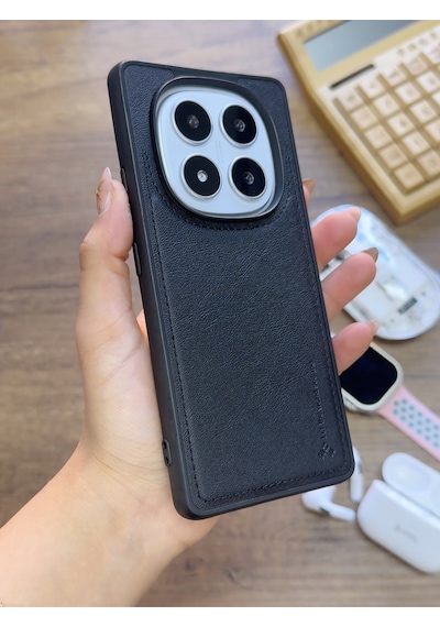 Redmi Note 14 Pro 5g Uyumlu Premium Deri Dokulu Darbelere Karşı Dayanıklı Nazal Silikon Kılıf Siyah