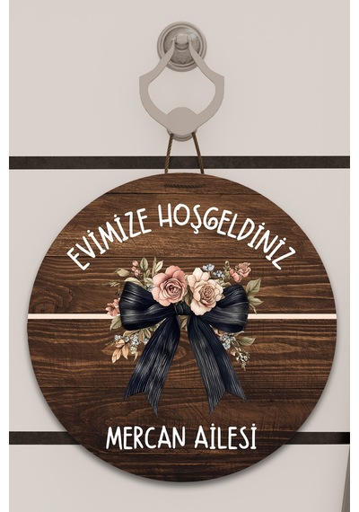 Dijital Baskı Ahşap, Kurdele Desenli, Kişiye Özel Kapı Süsü, Duvar Süsü