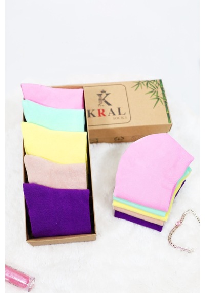 Kral Socks Kadın Çorap Dikişsiz 5 Çift Kutulu Bambu Patik Patik Çorap Seti Asorti