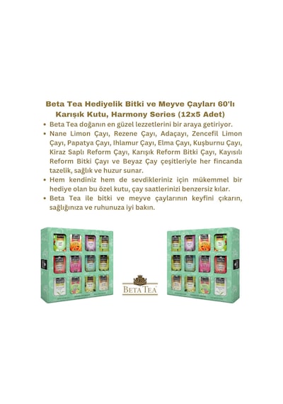 Beta Tea Hediyelik Bitki Ve Meyve Çayları 60'lı Karışık Kutu, Harmony Series 12x5 Adet