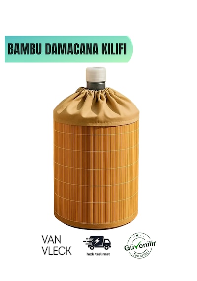 Bambu Damacana Kılıfı Kumaş Korumalı, İpli 19 Lt Su Damacanası Örtüsü Kahverengi