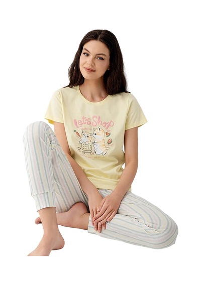 Arnetta Ar3571-s Kadın Yazlık Kısa Kol Pijama Takım Sarı