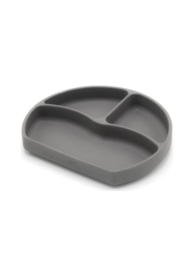 Oval Gri Silikon Tabak, 1-5 Yaş İçin Kaymaz Tasarım