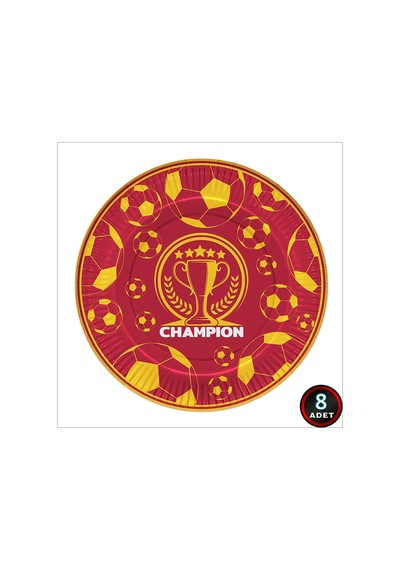 Futbol Sarı Kırmızı Champion Karton Tabak - 23cm X 8 Adet