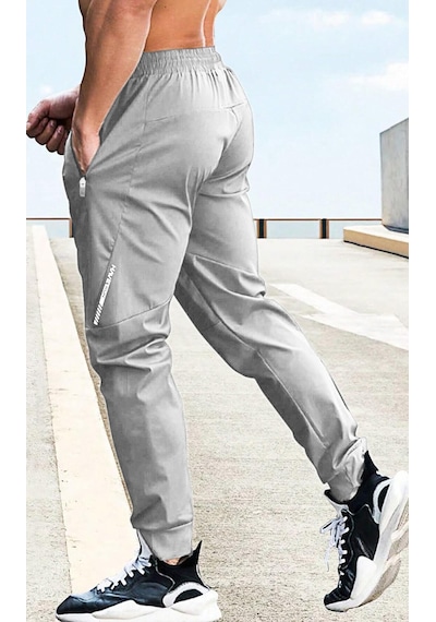 Ghassy Co. Erkek Run Ultra Hafif Egzersiz Aktif Joggers Spor Dar Paça Eşofman Altı 001 Açık Gri