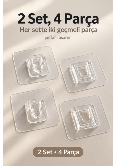 Geçmeli Klips Eşya Sabitleme Askısı Şeffaf 2 Set 4 Parça