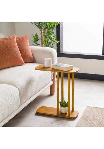 Furnirem Masif Çam Ahşap Modern C Sehpa Koltuk Yanı Yan Sehpa 49x24x55 Cm Meşe