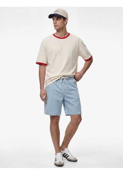 Koton Rahat Kalıp Cepli Pamuklu Bermuda Beli Bağcıklı Baggy Jean Şort Açık İndigo 6sam40284nd