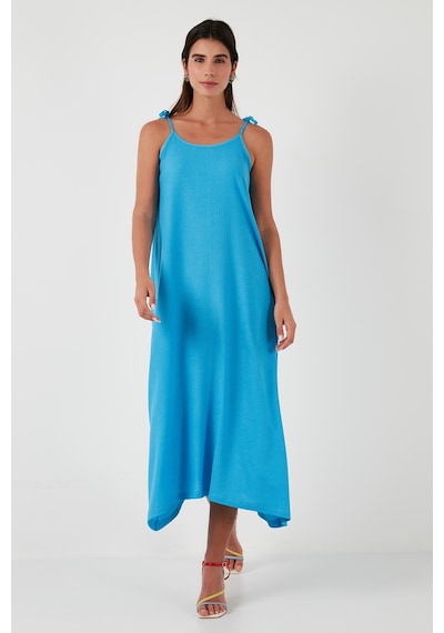 Lela Regular Fit Ip Askılı Uzun Bayan Elbise 5865732 Bebe Mavi