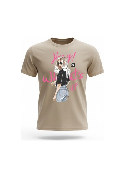 Urbantrendstore Unisex Genç Kız Whats Up Oversize Fit Rahat Geniş Salaş T-shirt Günlük Tişört Bej