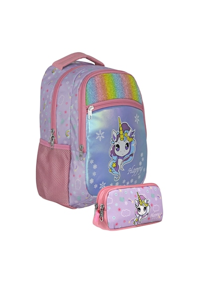 Cennec Umt5015+umt5017 Sırt Çantası Ve Kalemlik Seti Turkuaz Pembe - Gökkuşağı Unicorn - Kız Çocuk Turkuaz - Pembe