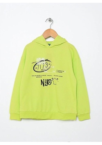 %100 Pamuk Baskılı Kapüşonlu Erkek Çocuk Yeşil Sweatshirt/hoodie/üst Giyim 1451 Yeşil