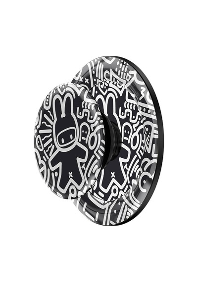 Magnetik Pop Soket Telefon Standı Benks Black And White Bunny Tasarımlı