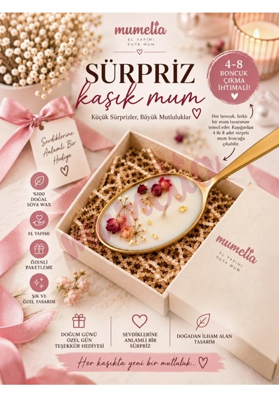 Mumelia Sürpriz Kaşık Mum - Doğal Soya Dekoratif Mum .