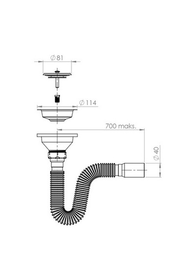 Evye Sifonu Metal Vidalı Flex Gövde Ø 40-50 Mm Kolay Kurulum