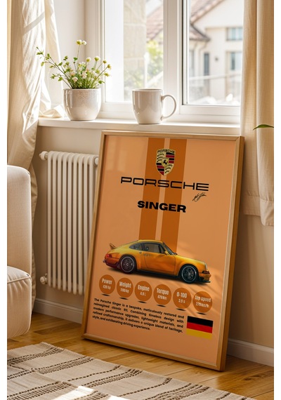 Porsche Singer Premium Klasik Spor Araba Tablosu - Teknik Özellikli Otomobil Duvar Dekoru Kayın