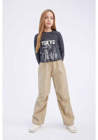 DeFacto Kız Çocuk Beli Lastikli Düz Paça Paraşüt Pantolon D7605A825SMBG414 Bej
