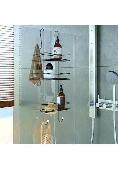 Teknotel 3Kat Asmalı Banyo Duşakabin Duş Rafı Mat Siyah Bk066 Çok Renkli