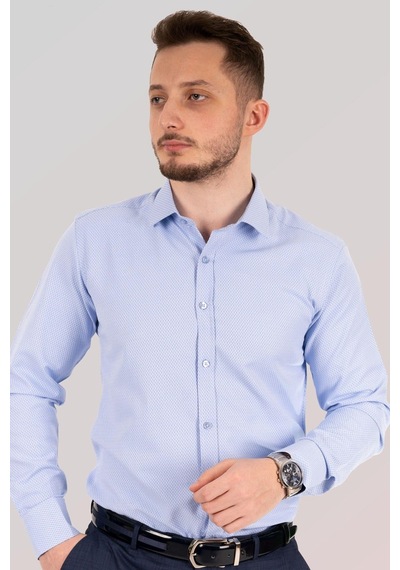Mavi Gölge Desenli Slimfit Erkek Gömlek Mavi
