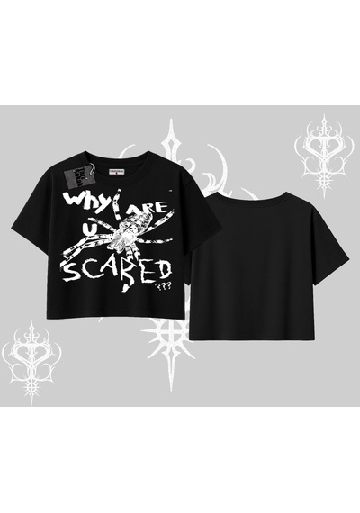 Startmore Startmore Beyaz Crop Tişört Why Are U Scared Siyah