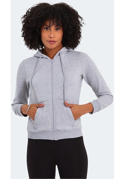 Slazenger PEMA I Kadın Fermuarlı Kapüşonlu Cepli Gri Sweatshirt