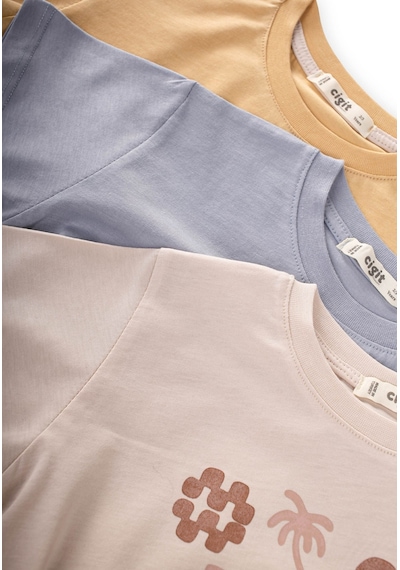 Cigit Üçlü Set Erkek T-shirt 2-10 Yaş Kum Mavi Sundres