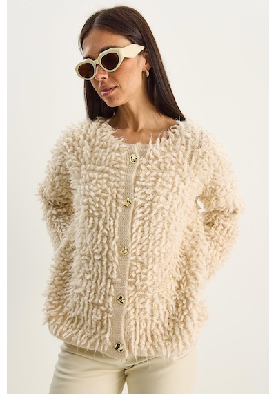 Shade Kadın Oversize Saçaklı Triko Hırka 9062 60283750 - Bej