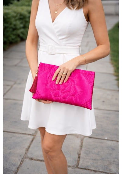 Ky Atelier Pembe Saten Kapitone Portföy Çanta- El Yapımı Clutch- Abiye & Günlük Kullanım- Şık Kadın Çanta