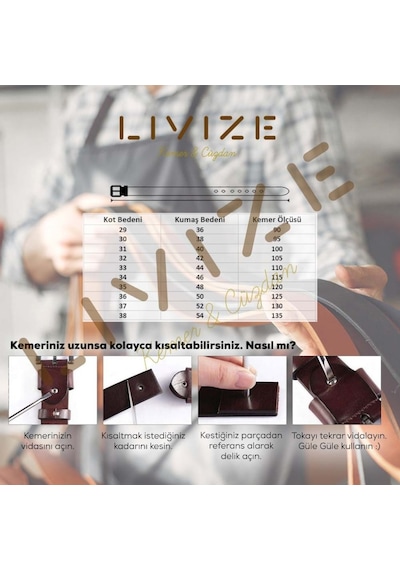 Livize 2'li Hakiki Manda Derisi Erkek Kot Kemeri 4,5cm Siyah Boyalı Borulu Toka