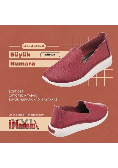41-42-43-44 Numaralarda N0609 Eflatun Soft Deri Çok Hafif Yumuşak Ortopedik Taban Büyük Numara Kadın Ayakkabı Eflatun