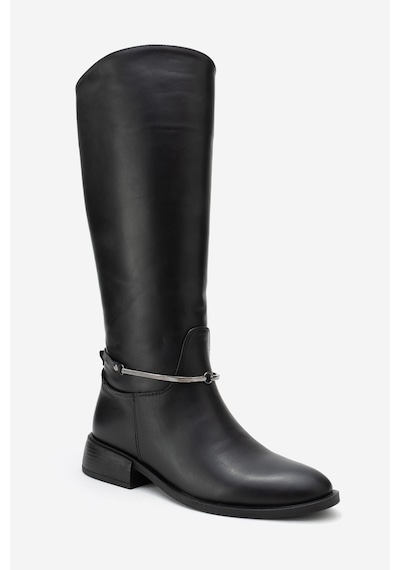 Luvishoes Ansel Siyah Cilt Hakiki Deri Bilek Kayışlı Kadın Binici Çizme Siyah