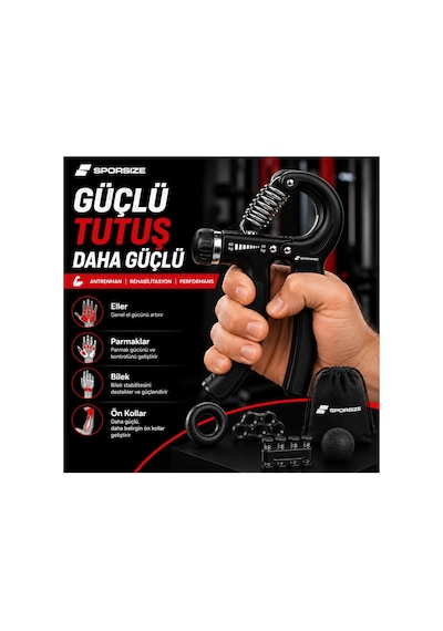 El Yayı, El Sıkma Ve Bilek Güçlendirici Set, 10-60 Kg Siyah