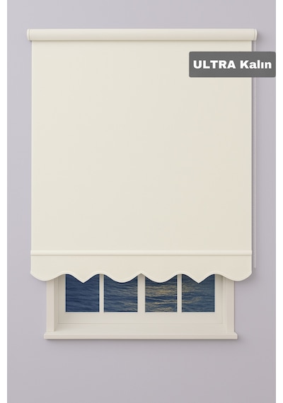 Ultra Kalın Stor Zebra Güneşlik Perde Mat Kalın Kumaş - Alüminyum Aksam Ekru-etekli