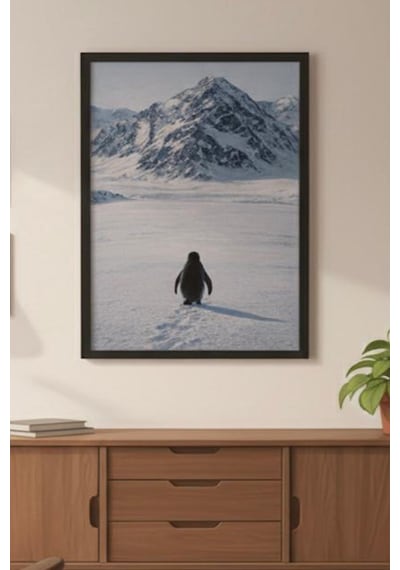 Raschel Home Koloniyi Terkeden Penguen Premium Kumaş Halı Çerçeveli Tablo Halı Dokulu Özel Çerçeveli Çok Renkli 70 X 100 Çok Renkli