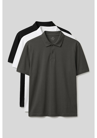 Tommy Life Polo Yaka Büyük Beden 3lü Paket Siyah-beyaz-haki Erkek T-shirt - 88511 Siyah - Beyaz - Haki