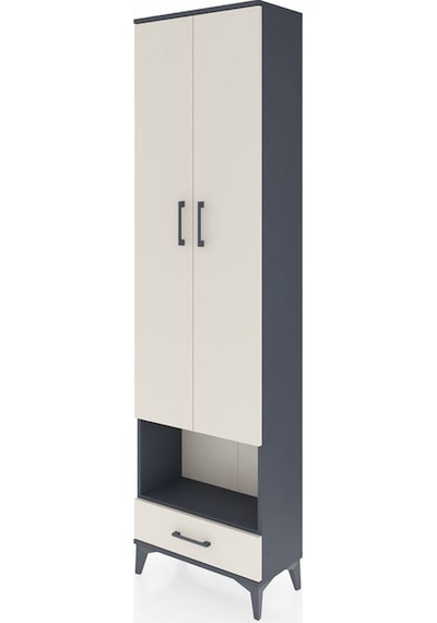Arges Dolap 4 Raflı Tek Çekmeceli Tek Askılı 60x30x221 Antrasit-aytaşı Antrasit