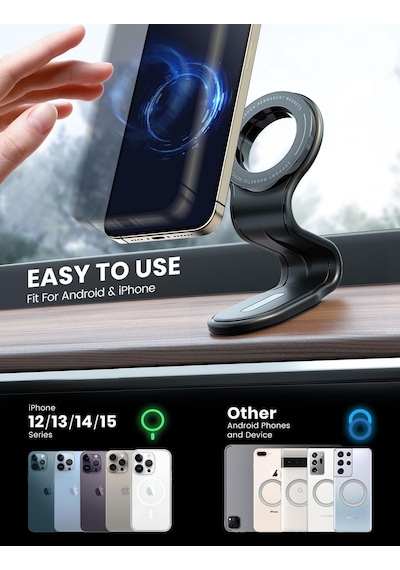 İphone 11-12-13-14-15-15 Plus-15 Pro Max Uyumlu Magsafe Manyetik Mıknatıslı Araç İçi Telefon Tutucu