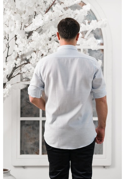 Advante Slimfit Katlamalı Kol Hasırlı Armürlü Yaka Düğmeli Erkek Gömlek 001