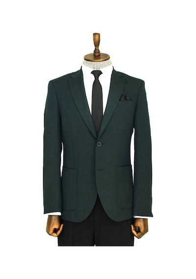 Wessi Kendinden Desenli Slim Fit Sivri Yaka Yeşil Erkek Ceket 001