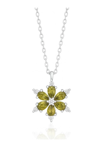 Çekirdekjewelry 925 Ayar Gümüş Zeytinyağı Taşlı Çiçek Kolye Gri